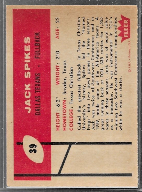 1960 Fleer – Jack Spikes (RC) #39 ExMt