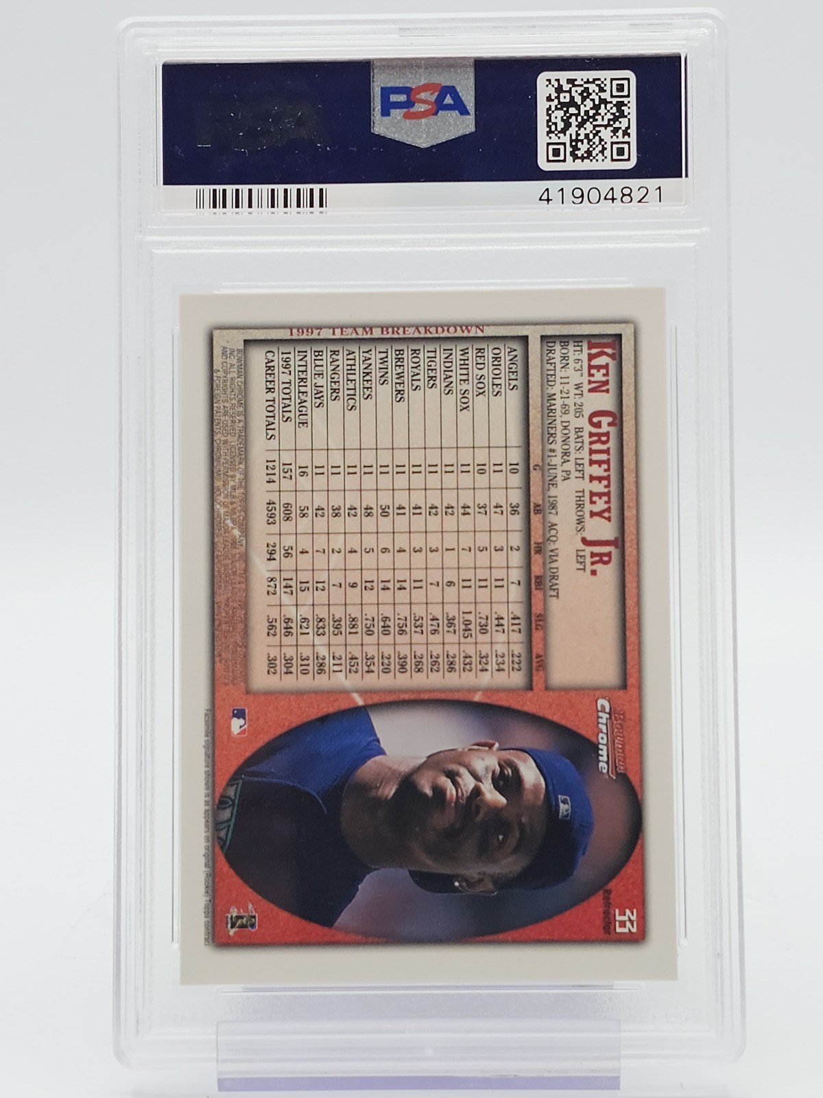 KEN GRIFFEY JR 1998 BOWMAN CHROME INTERNATIONAL REFRACTOR #33 PSA 10 Q2081