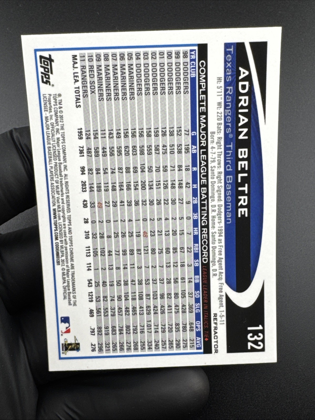 2012 Topps Chrome #132 Adrian Beltre X-Fractors