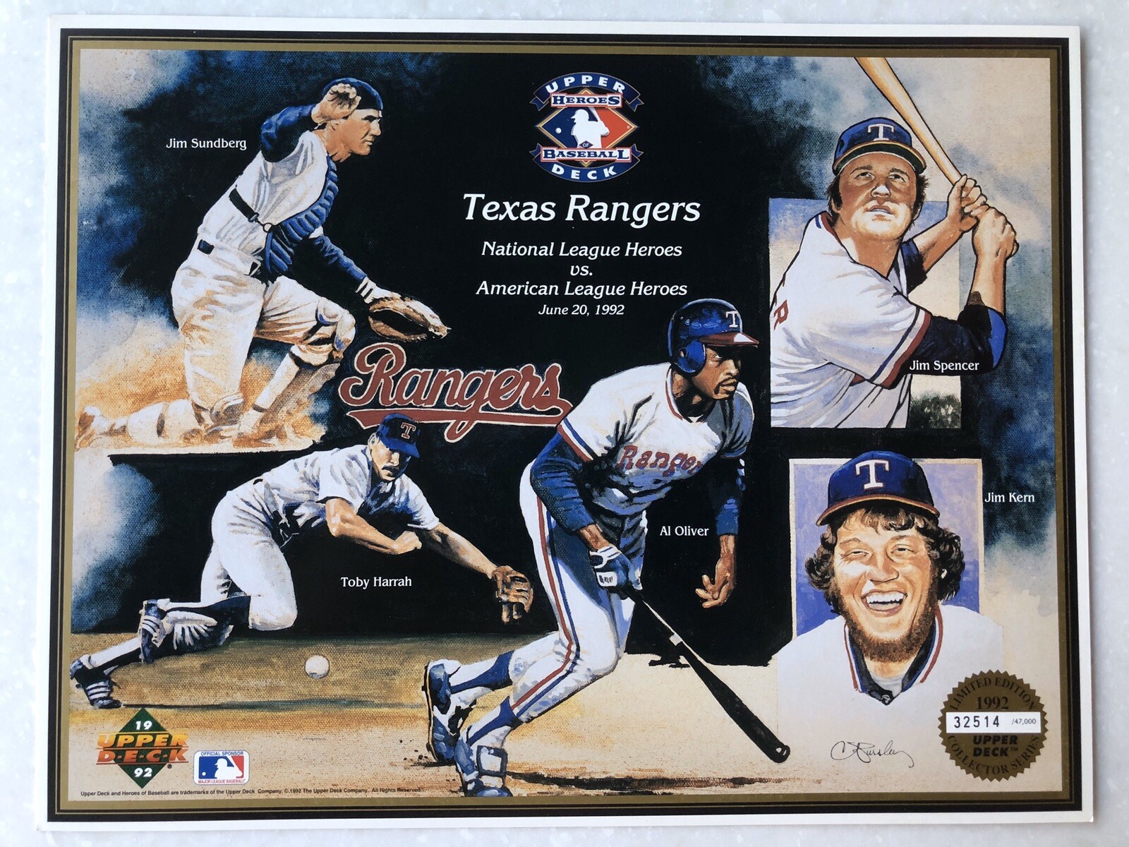 1992 Upper Deck Sheet MLB Heroes Of Baseball Texas Rangers Hall Of Fame
