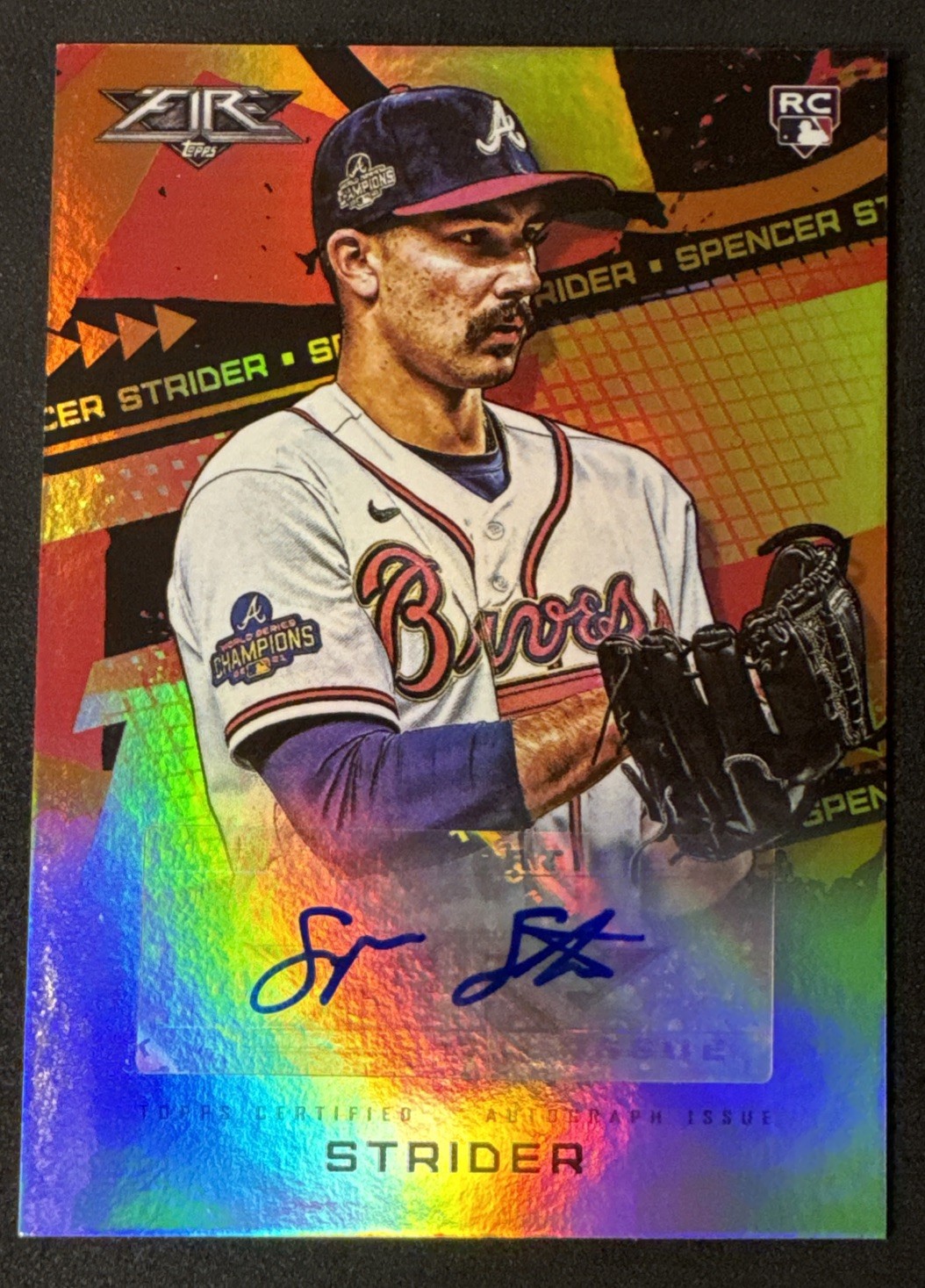 2020 Topps Fire Spencer Strider Rookie Auto RC /99 Braves #FA-SS Orange Foil