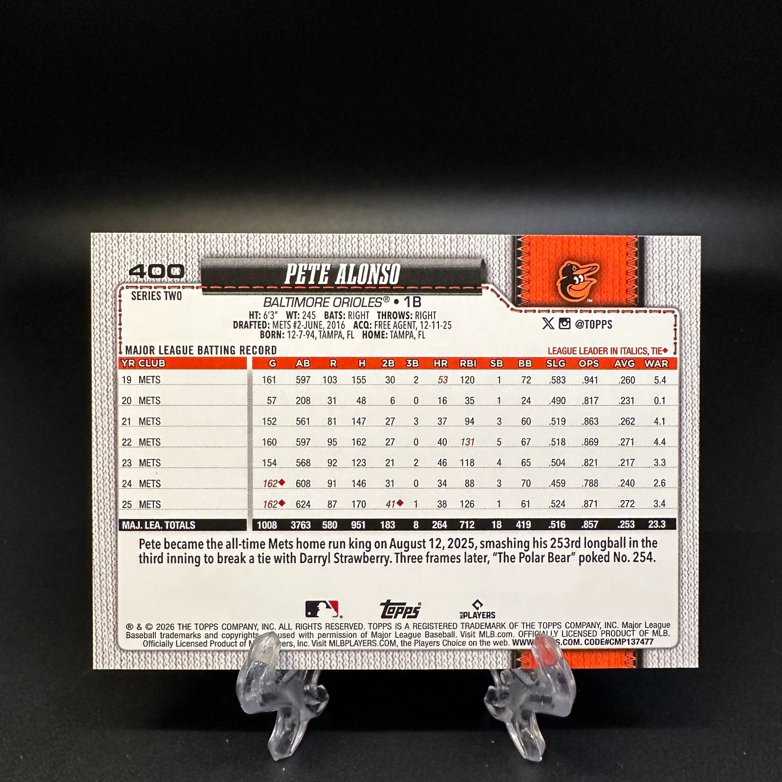 2026 Topps Series 2 – Pete Alonso #400 Orioles