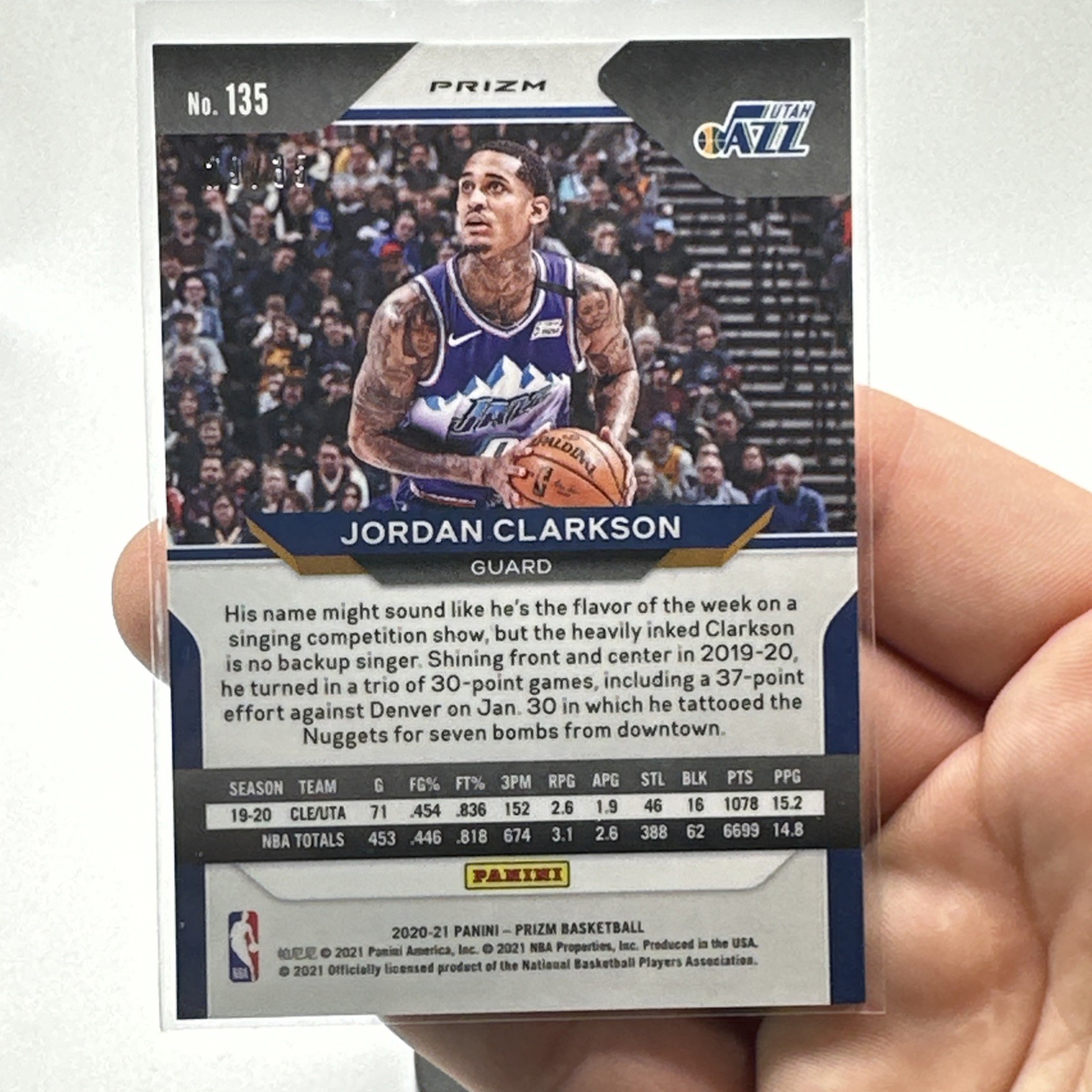 2020-21 Panini Prizm – Jordan Clarkson #135 Purple Pulsar Prizm /35