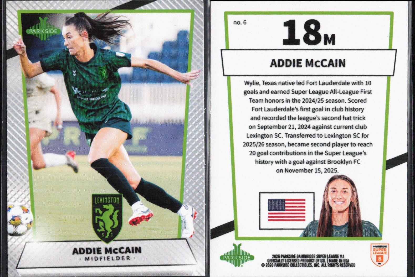2026 Parkside USL Gainbridge Super League #6 Addie McCain Lexington SC
