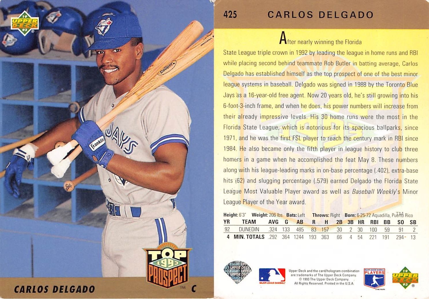 1993 Upper Deck CARLOS DELGADO #425 NM