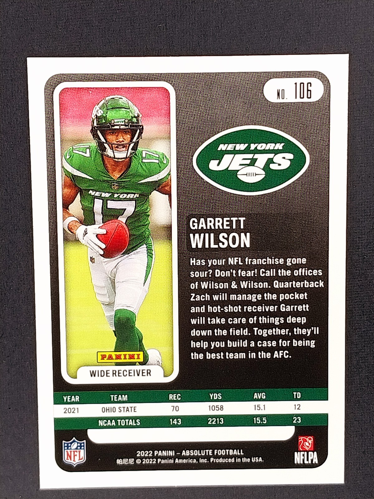 2022 Panini Absolute – Rookies Garrett Wilson #106 (RC)