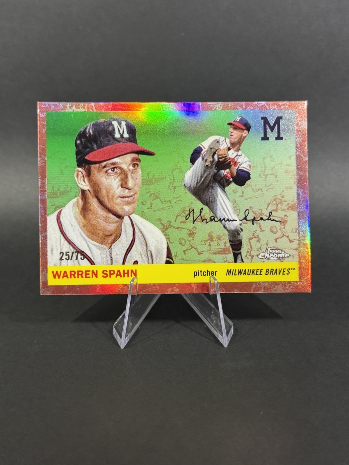 2025 Topps Chrome Platinum Baseball Warren Spahn Rose Gold 25/75 Braves