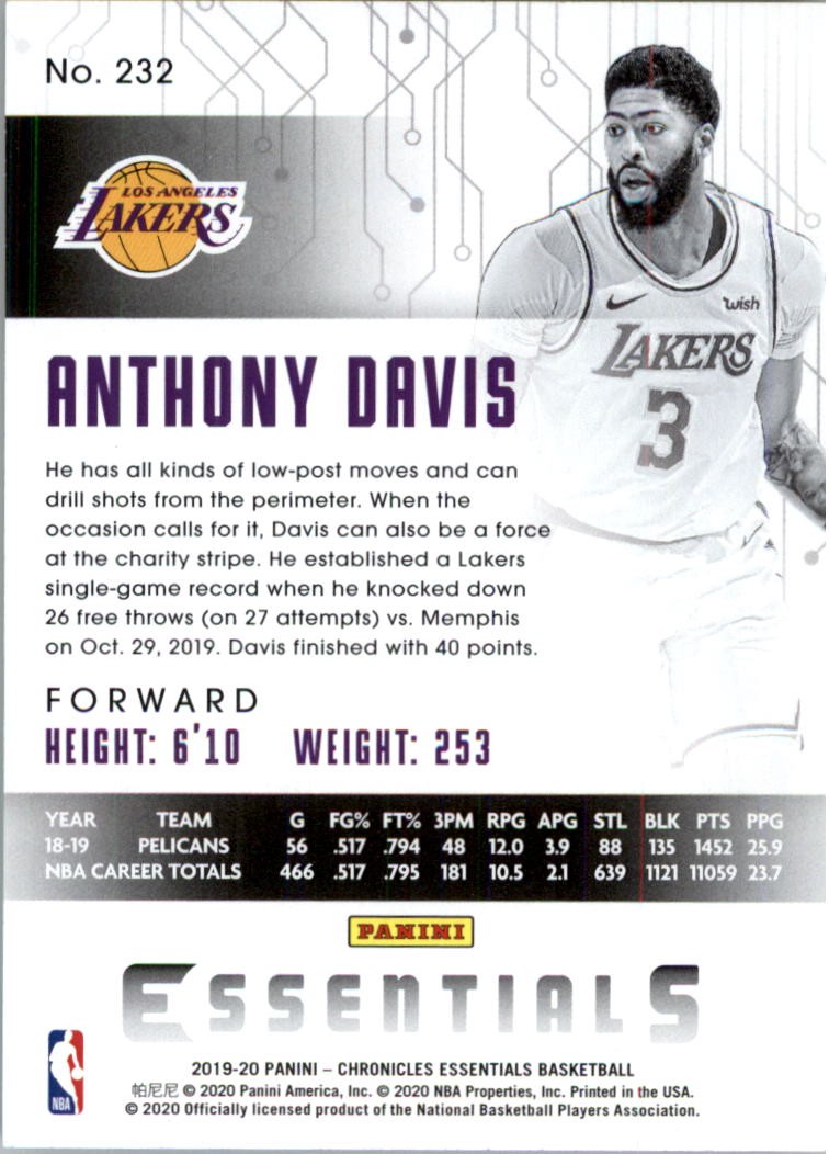 2019-20 Panini Chronicles #232 Anthony Davis Essentials – BSK