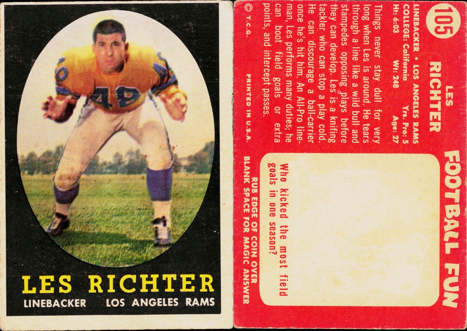 1958 Topps Football Card #105 Les Richter