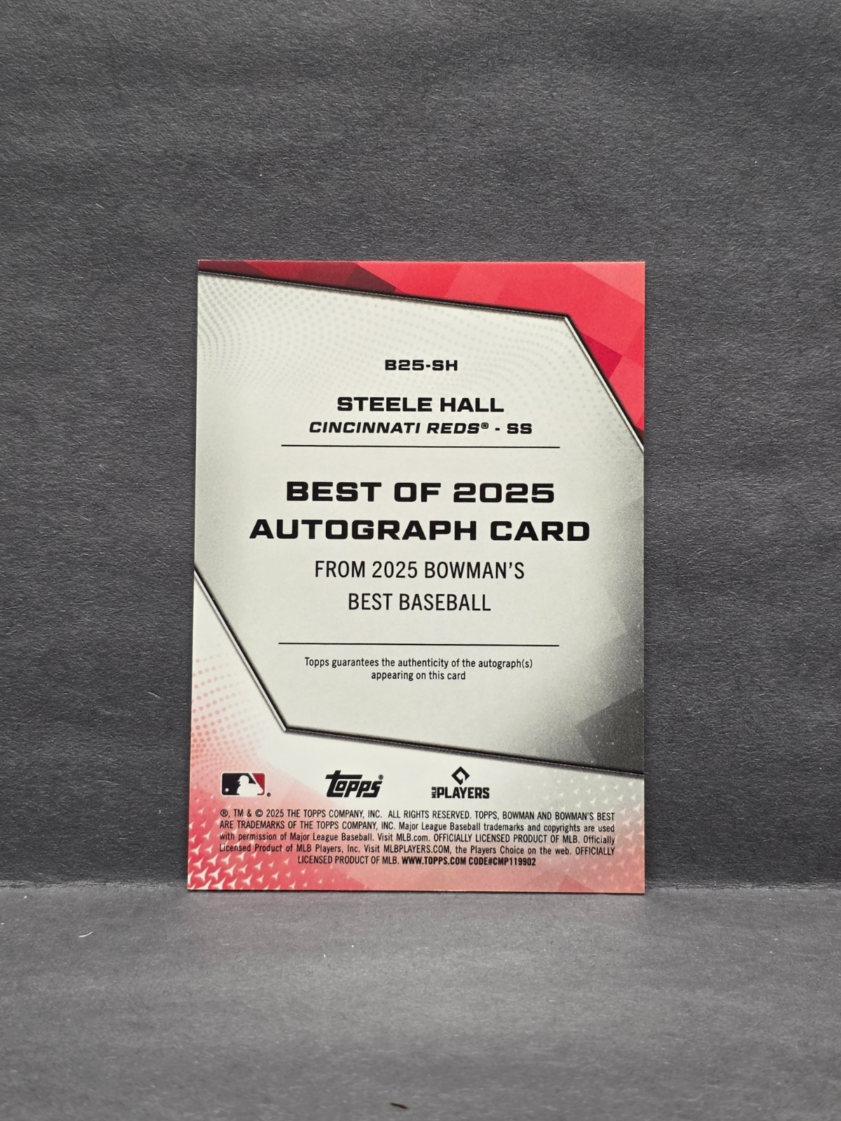 STEELE HALL – 2025 Bowman’s Best – Orange Auto /25 #B25-SH Reds
