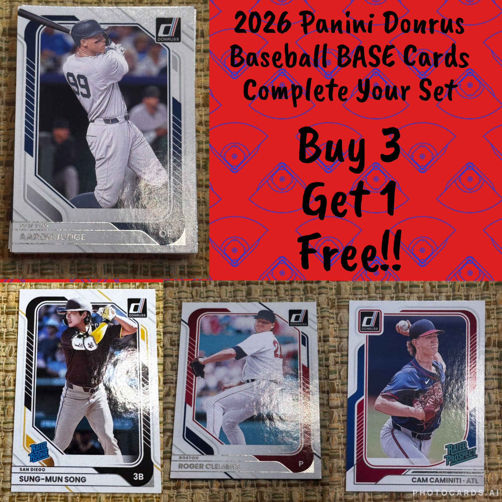 2026 PANINI DONRUSS BASEBALL BASE CARDS #1-200 – COMPLETE YOUR SET – YOU PICK