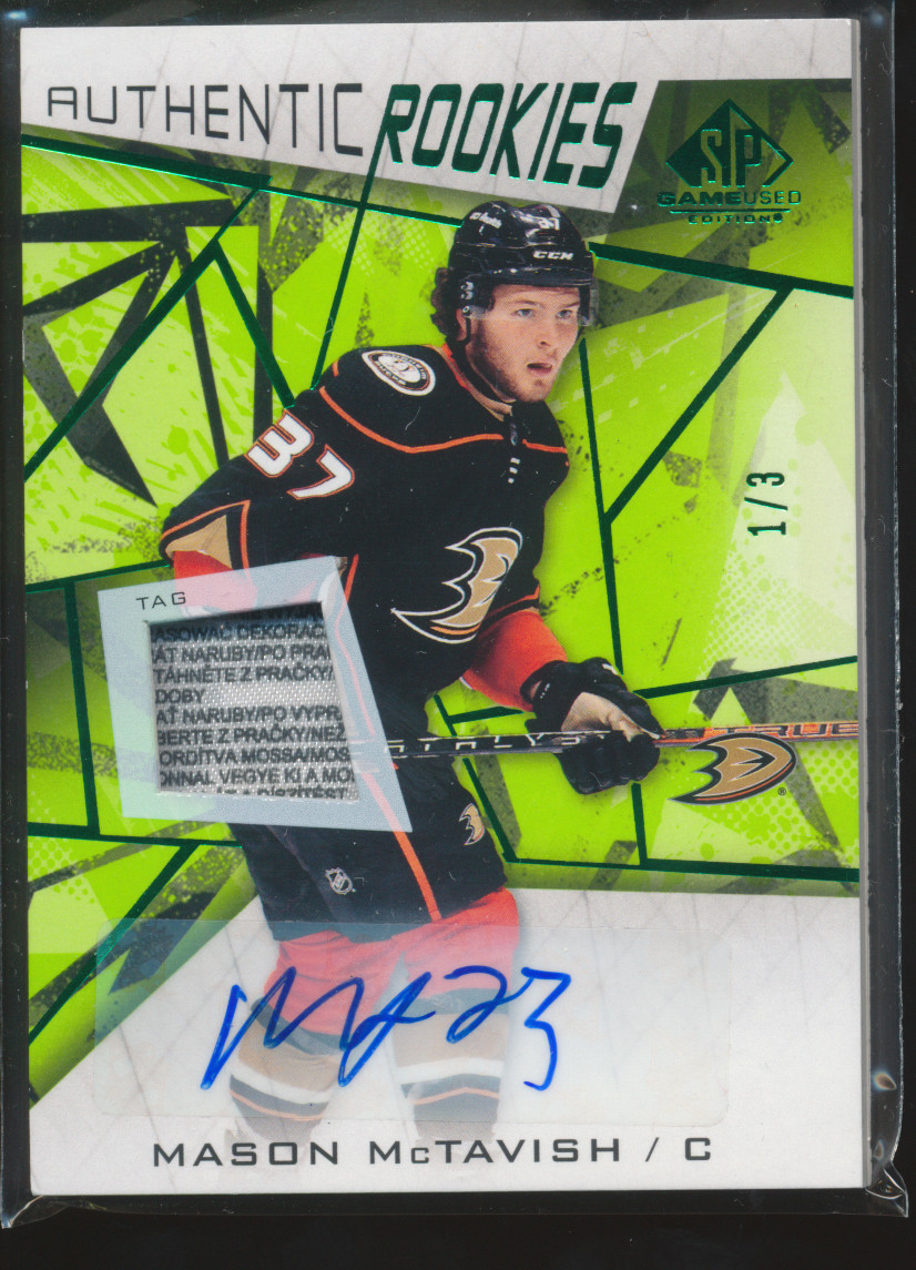 2021-22 SP Game Used Mason McTavish Authentic Rookies Tag Auto 1/3 RC EDGE* C560