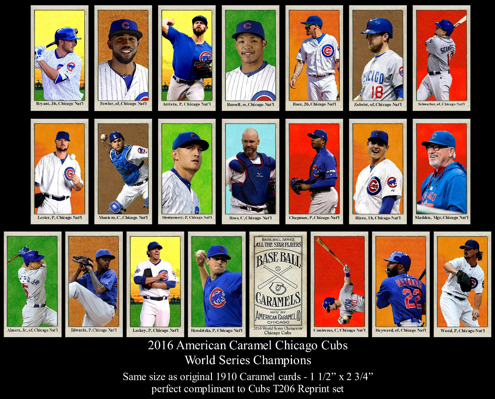 2016 CHICAGO CUBS T206 21 CARD SET WORLD SERIES KRIS BRYANT ROSS RIZZO MADDEN