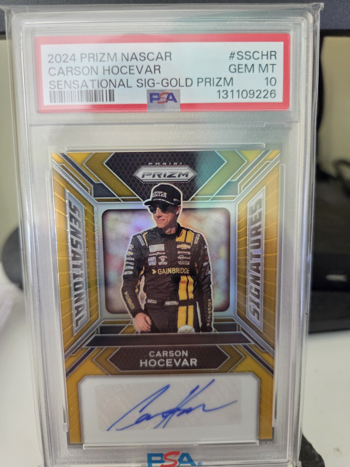 2024 Prizm Carson Hocevar Sensational Signatures Gold Prizm SSP /10 PSA 10