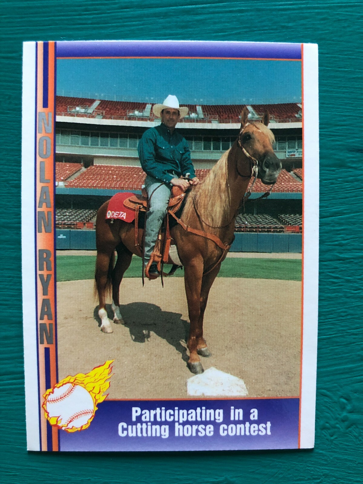 1991 Pacific NOLAN RYAN Rangers “Cowboy Riding a Horse” Funny Baseball Card #108