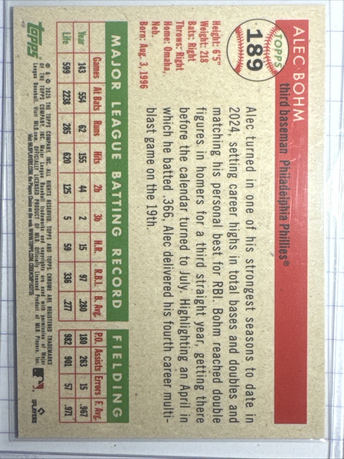 2025 Topps Chrome Platinum Alec Bohm Blue Mini Diamonds /199 Phillies