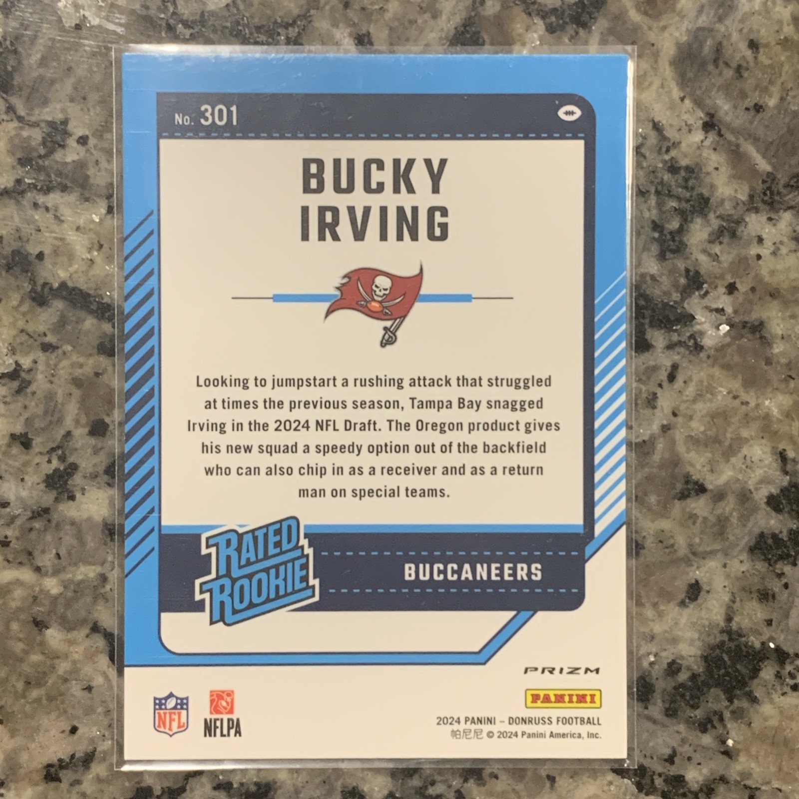 Bucky Irving 2024 Donruss #301 Rated Rookie Preview Red Wave Prizm RC Buccaneers
