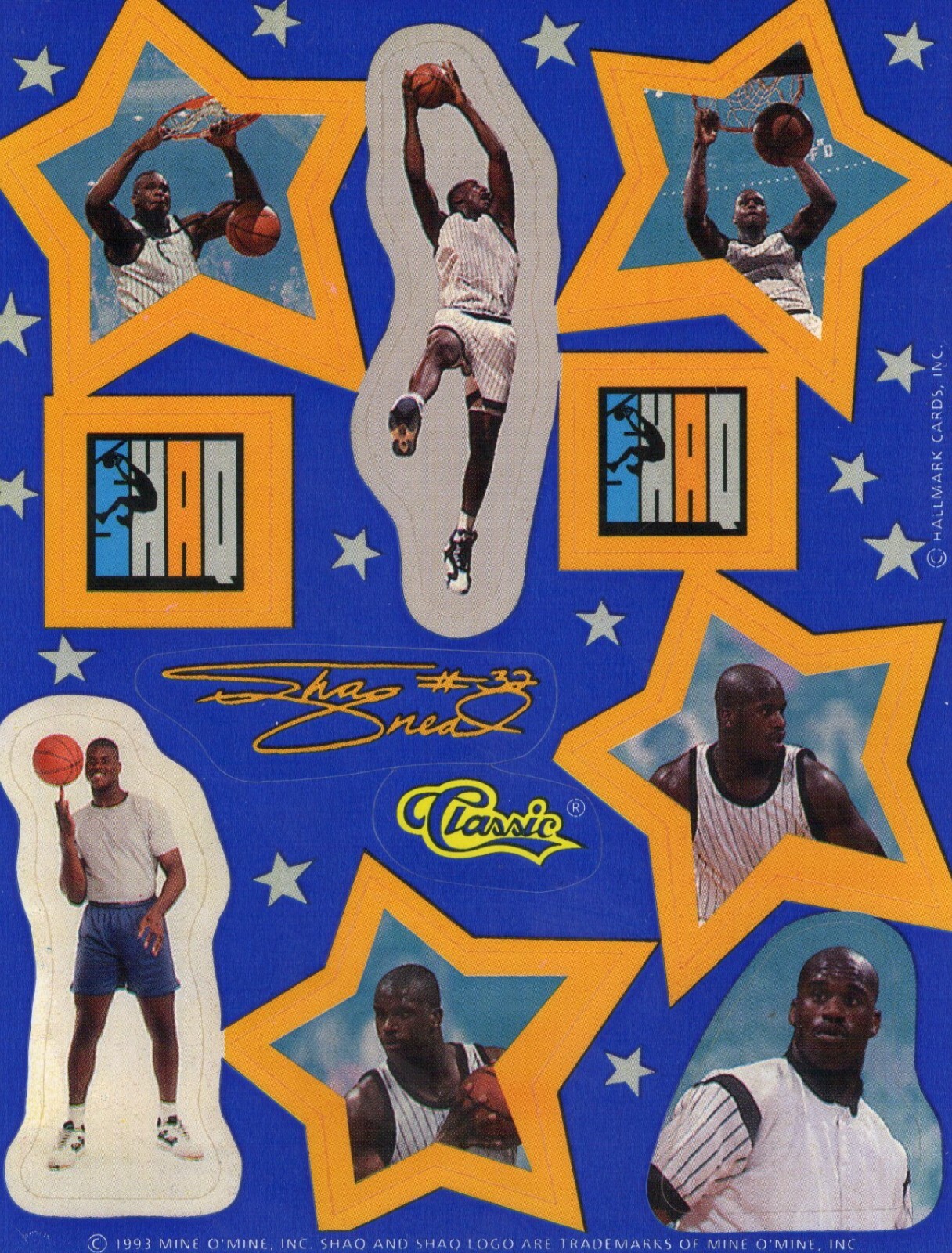 1993 Classic Shaquille O’Neal Shaq Stickers by Hallmark cards Orlando Magic