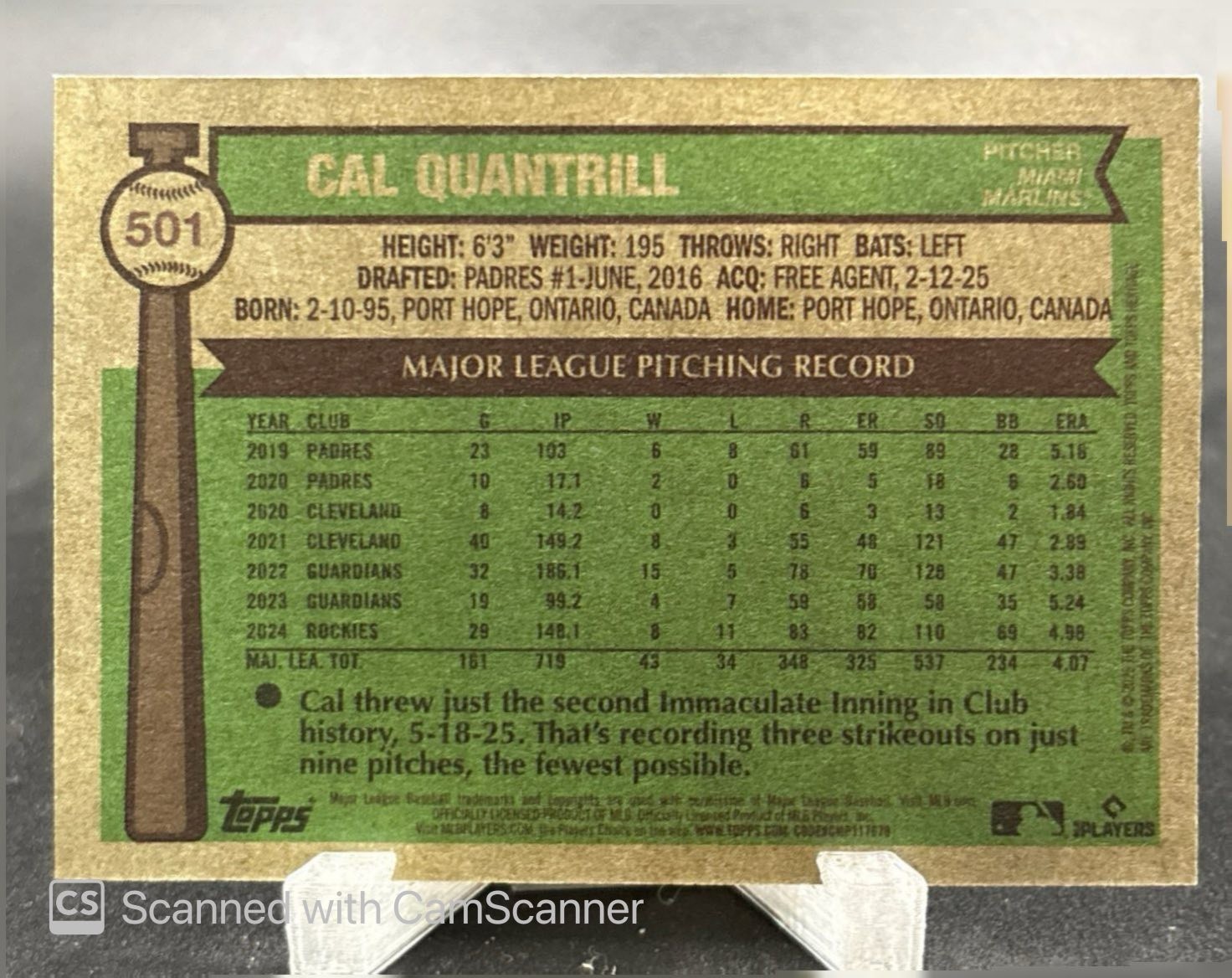 2025 Topps Heritage High Number – #501 Cal Quantrill Color of the Year /76