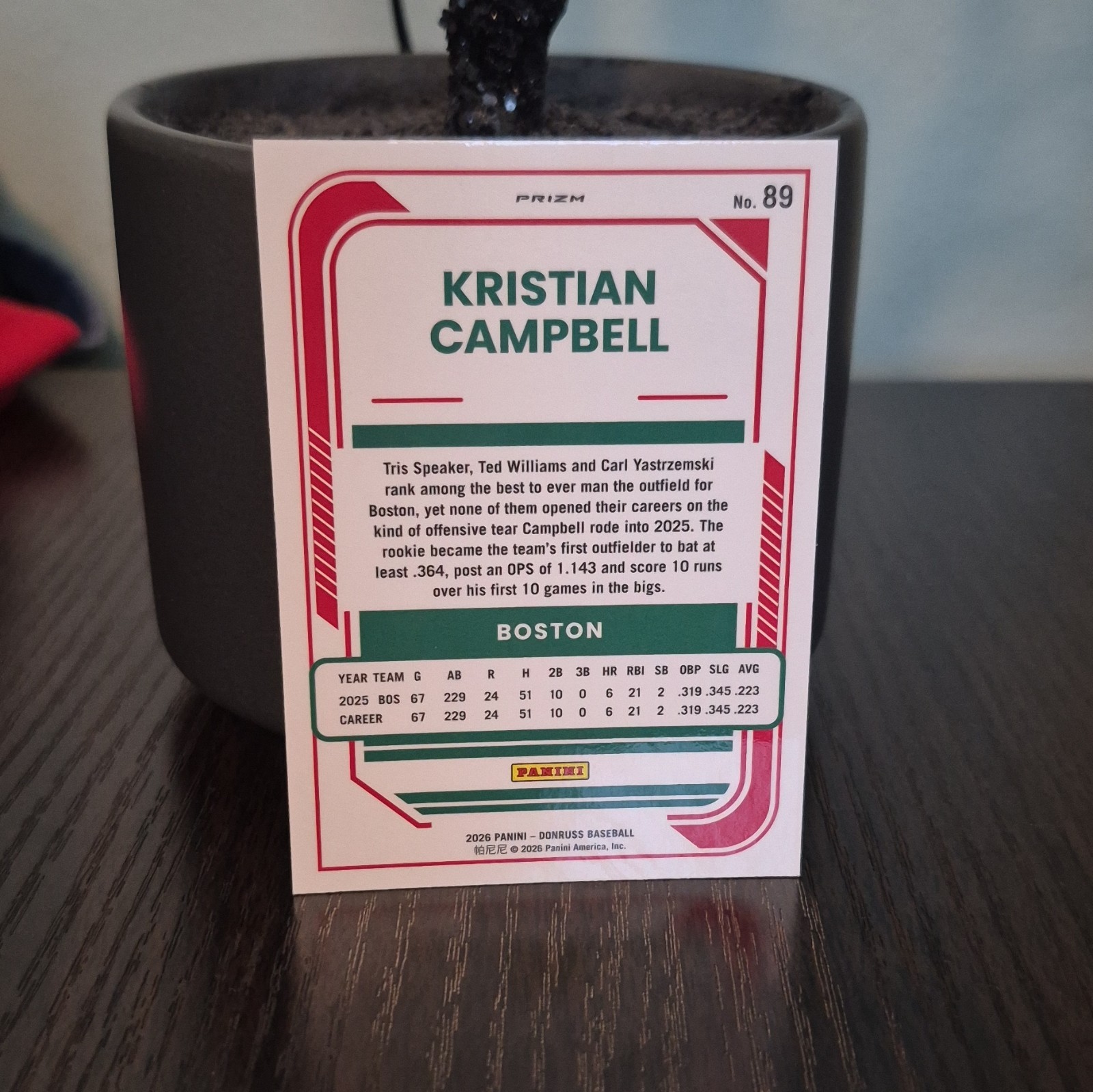 Panini 2026 Donruss Optic Kristian Campbell #89 Boston Red Sox Prizm Black Disco