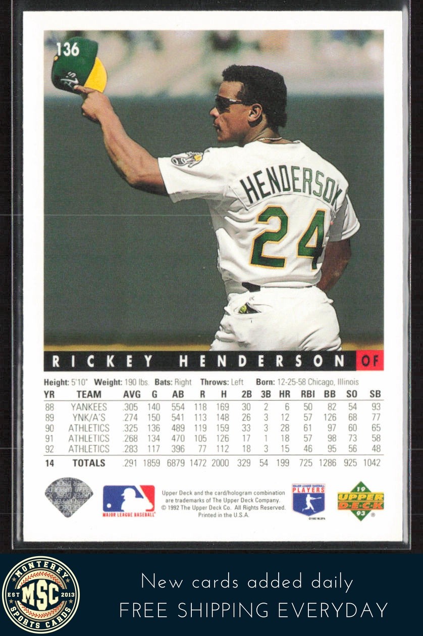Rickey Henderson 1993 Upper Deck #136 NM-MT OR BETTER Oakland Athletics
