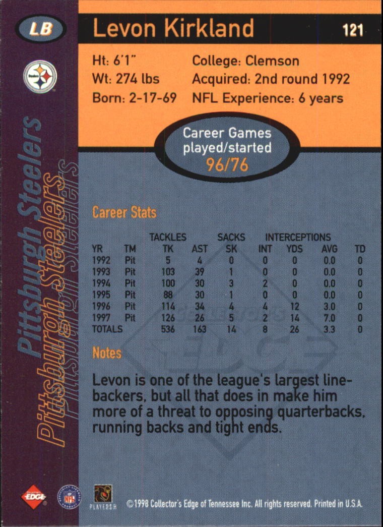 1998 Collector’s Edge First Place #121 Levon Kirkland – FB