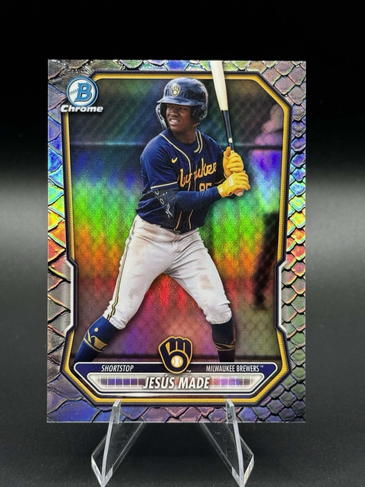 2026 Bowman – Jesus Made Chrome Reptilian Refractor #BCP-96 Brewers
