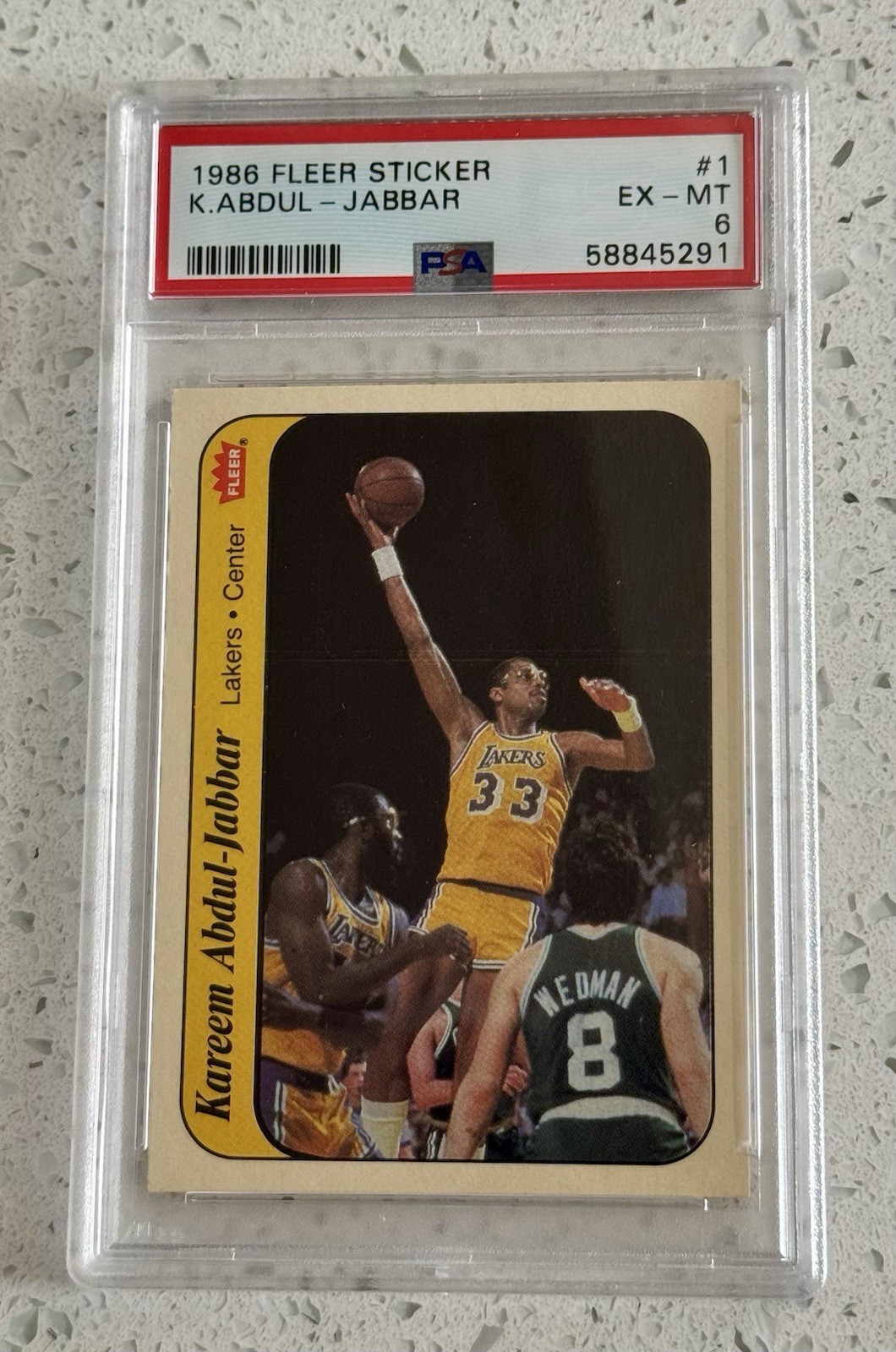 1986 Fleer Sticker Kareem Abdul-Jabbar #1 PSA 6 Los Angeles Lakers NBA