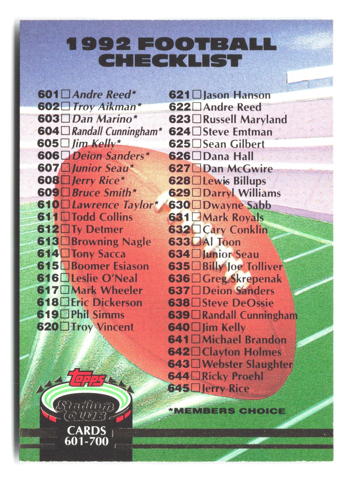 1992 Stadium Club #700 Checklist: 601-700