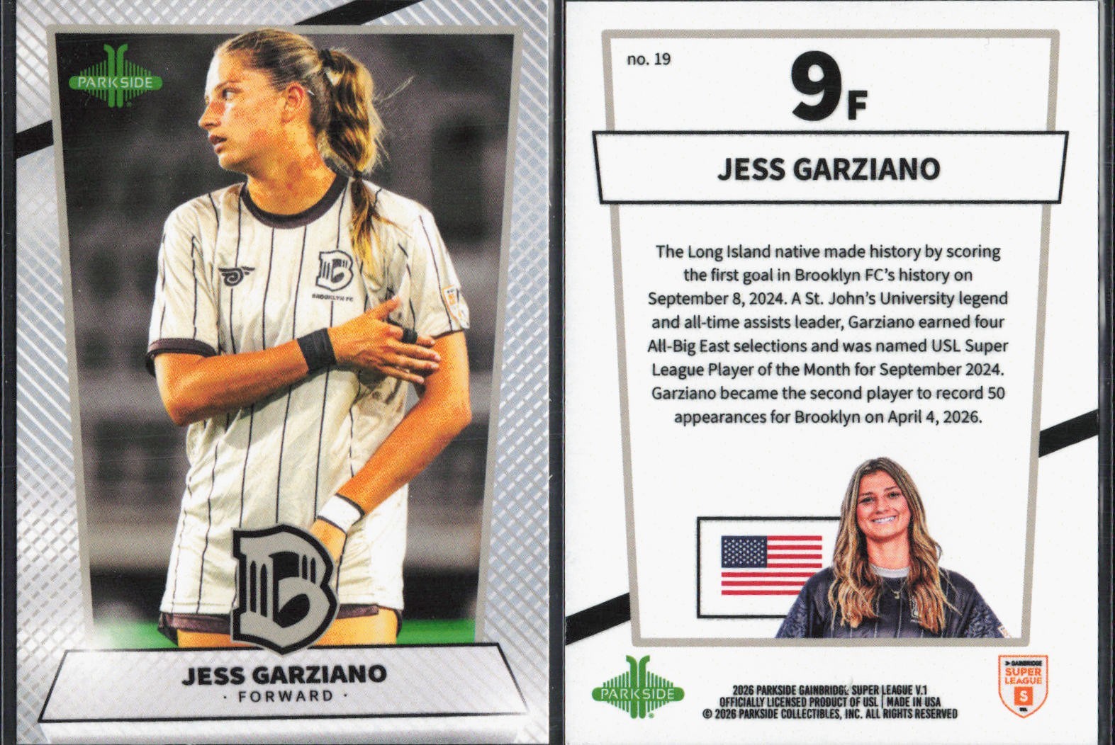 2026 Parkside USL Gainbridge Super League #19 Jess Garziano Brooklyn FC