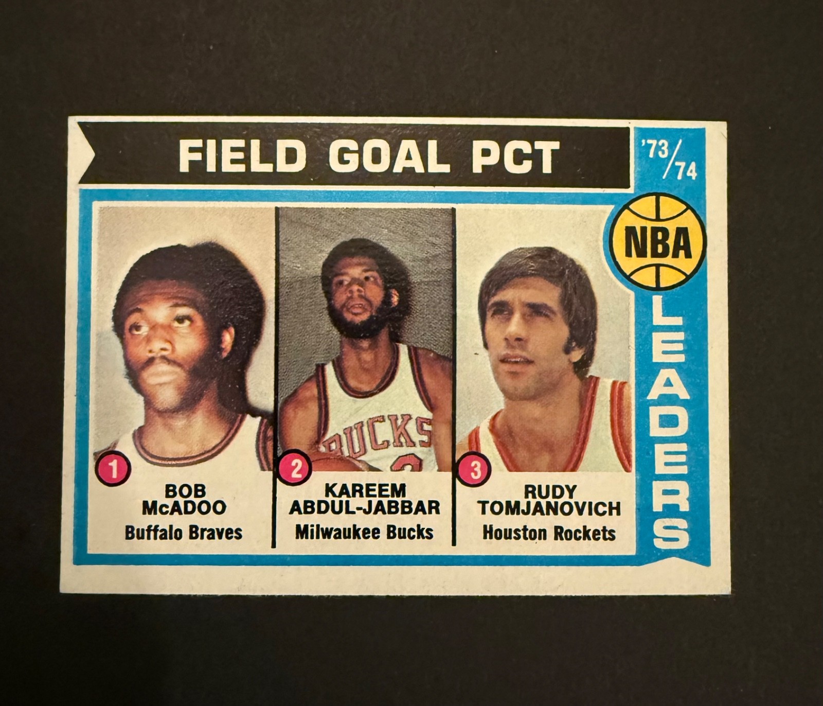 1974-75 TOPPS #146 FIELD GOAL PERCENTAGE LEADERS McADOO / KAREEM