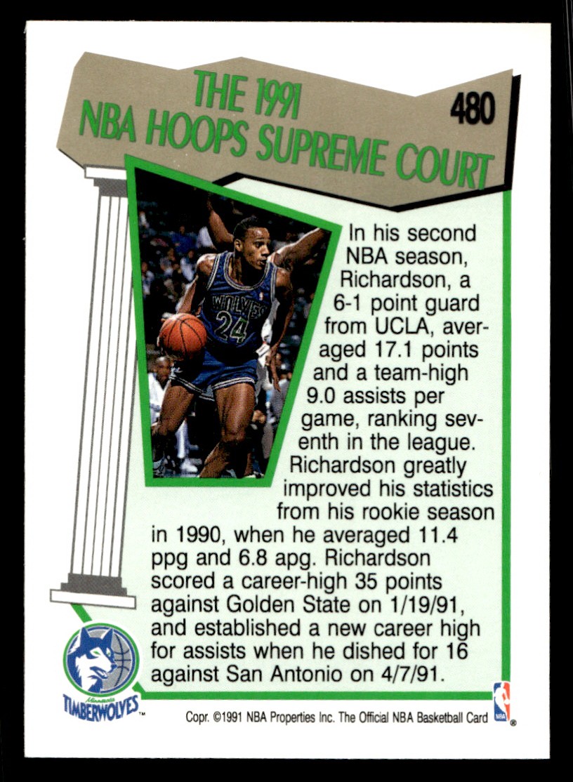 1991-92 NBA Hoops – Supreme Court Pooh Richardson #480 Basketball Sports Card