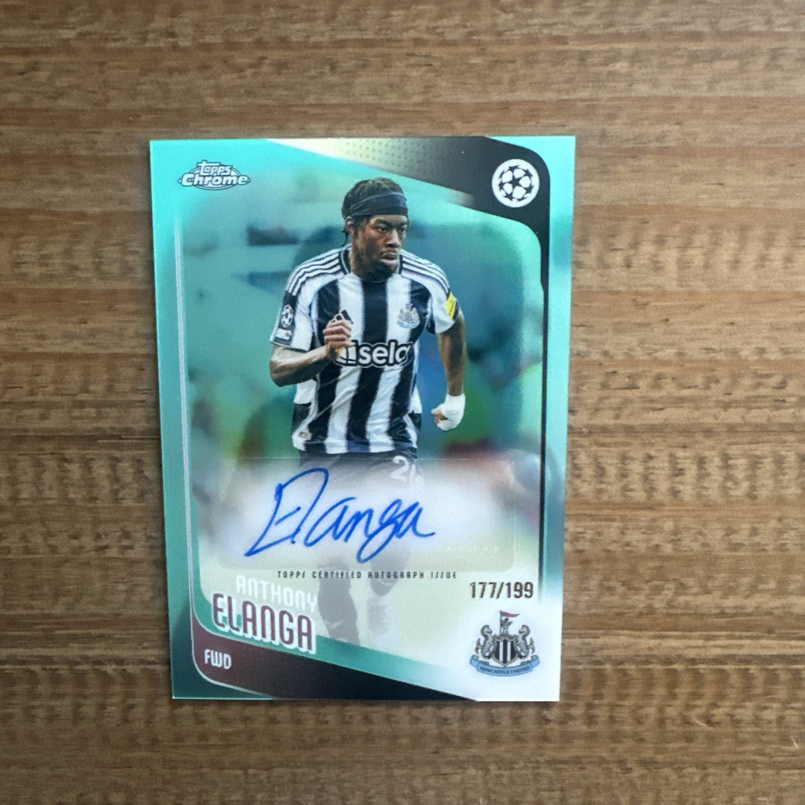 2025-26 Topps Chrome UEFA Anthony Elanga Auto Aqua Lava /199 Newcastle United