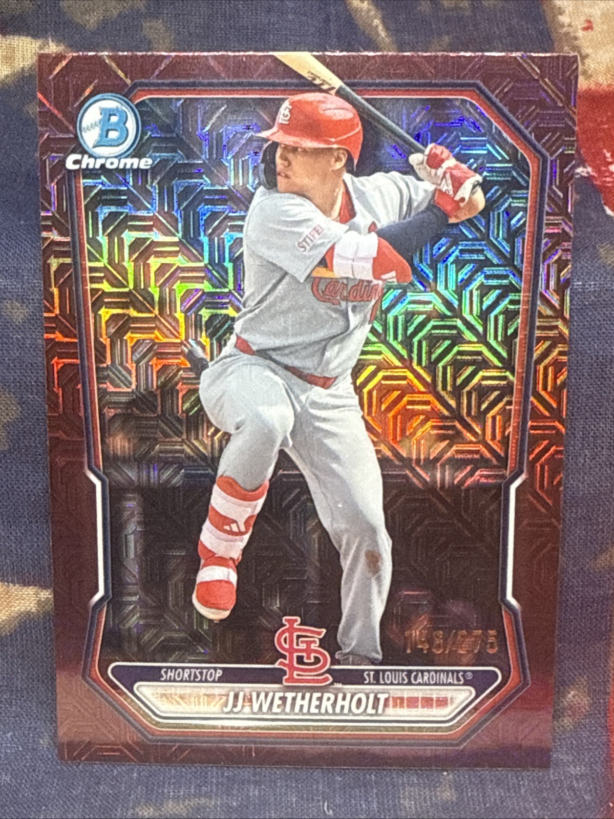 2026 Bowman – Burgundy Mojo Refractor 146/275 JJ WEATHERHOLT #BCP-115 Cardinals