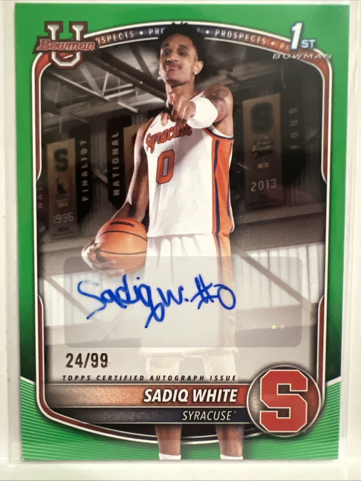 2025-26 Bowman Basketball Sadiq White Green Autograph #PA-SH /99 Syracuse Orange