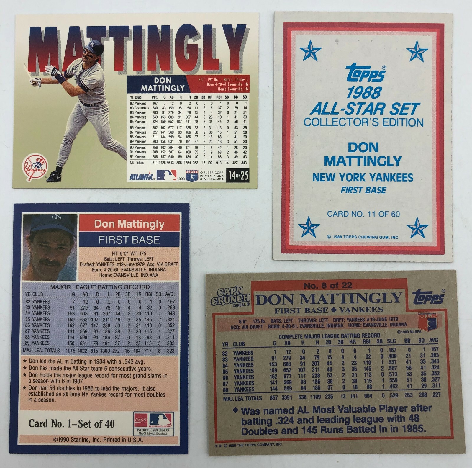 (8) Don Mattingly NY Yankees Odd Ball Baseball Card Insert Coin Parallel Lot