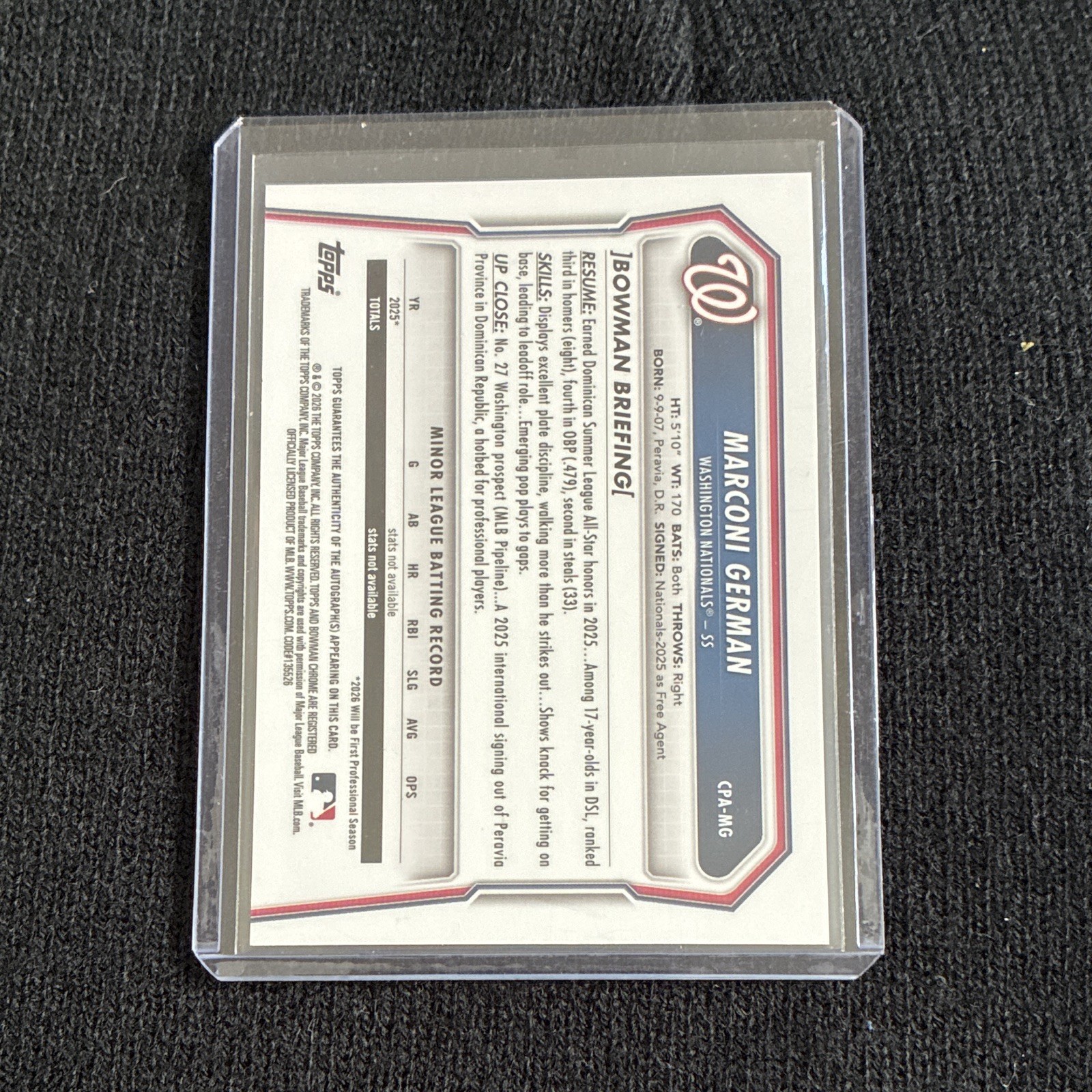 2026 Bowman Chrome Marconi German #CPA-MG 1st Yellow Auto 68/75