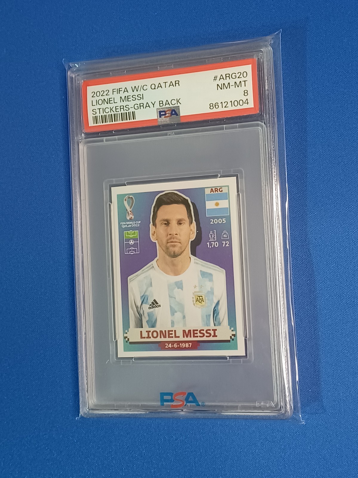 LIONEL MESSI 2022 PANINI FIFA WORLD CUP QATAR #ARG20 ARGENTINA PSA 8