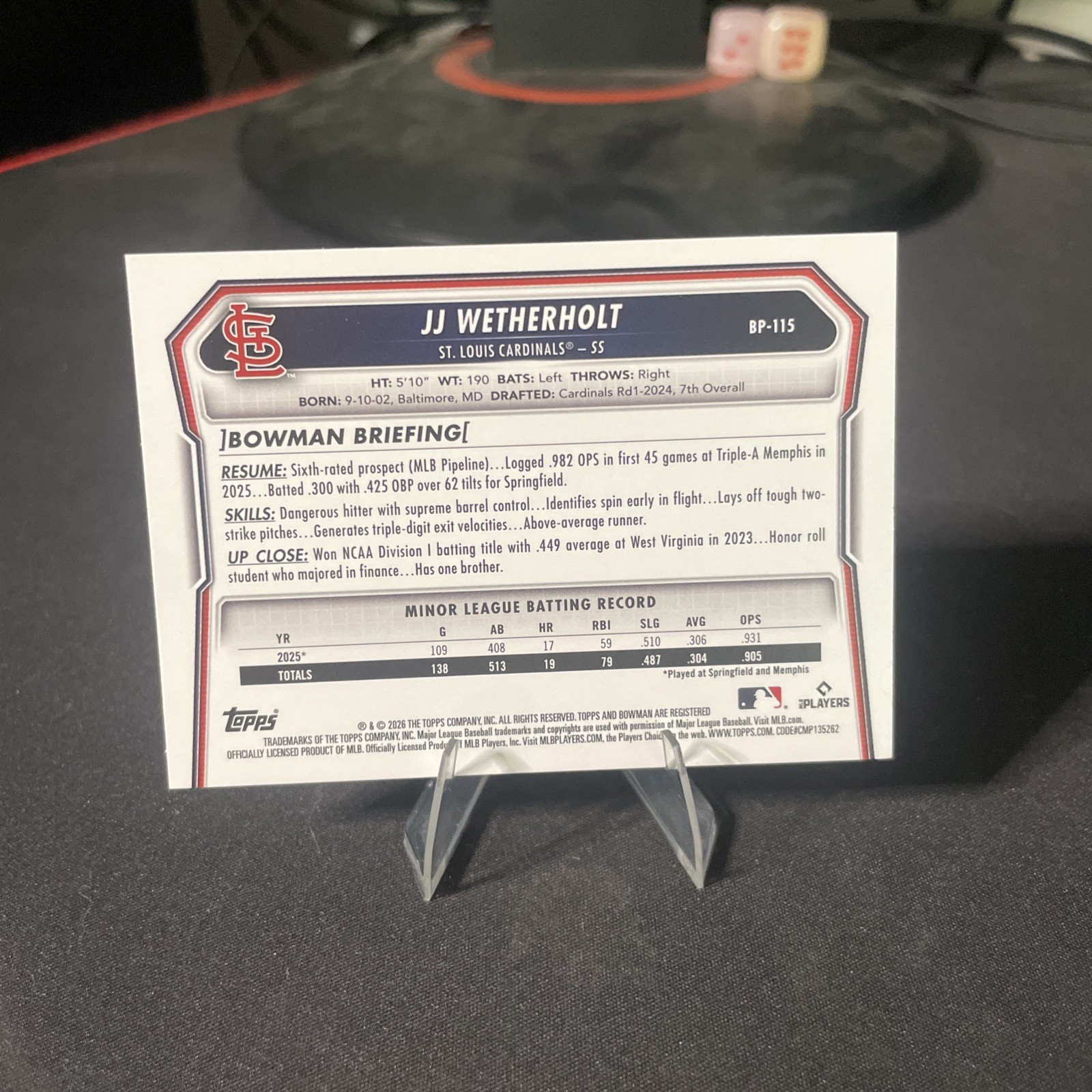 JJ Weatherholt Bowman 2026 Rookie Base Cardinals #BP-115 NM-MT