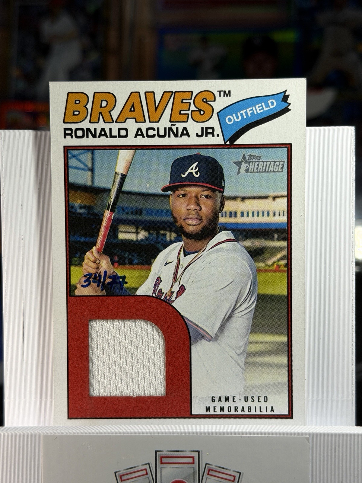 Ronald Acuna Jr /77 2026 Topps Heritage Game Used Relic Patch Red Atlanta Braves