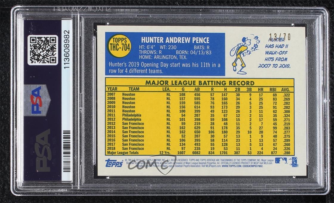 2019 Topps Heritage High Number Chrome Black Refractor 13/70 Hunter Pence 14lm