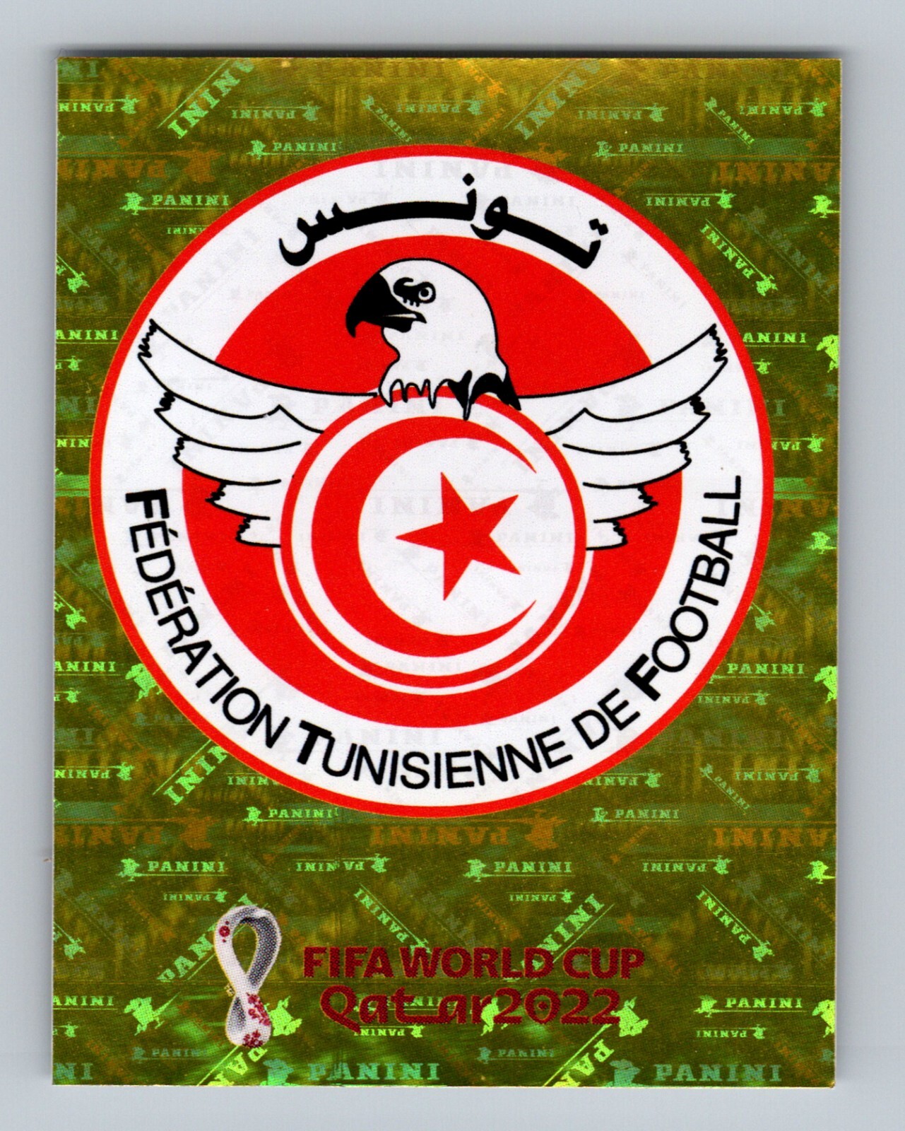 Tunisia Soccer Team Logo 2022 Panini World Cup Stickers Qatar Gold Foil #TUN2