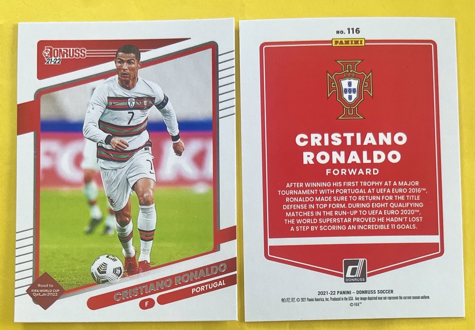 Cristiano Ronaldo 2021-22 Donruss Road To Qatar Card #116 PORTUGAL (Base)