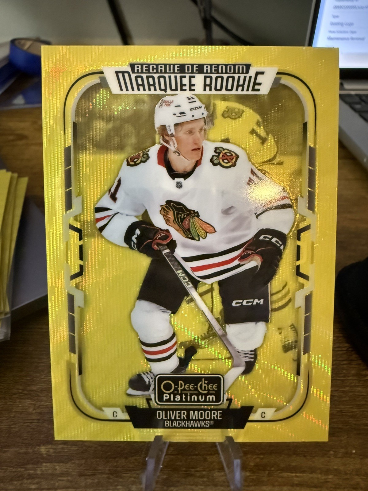 OLIVER MOORE RC 2025-26 OPC Platinum Neon Yellow Surge #221 Blackhawks