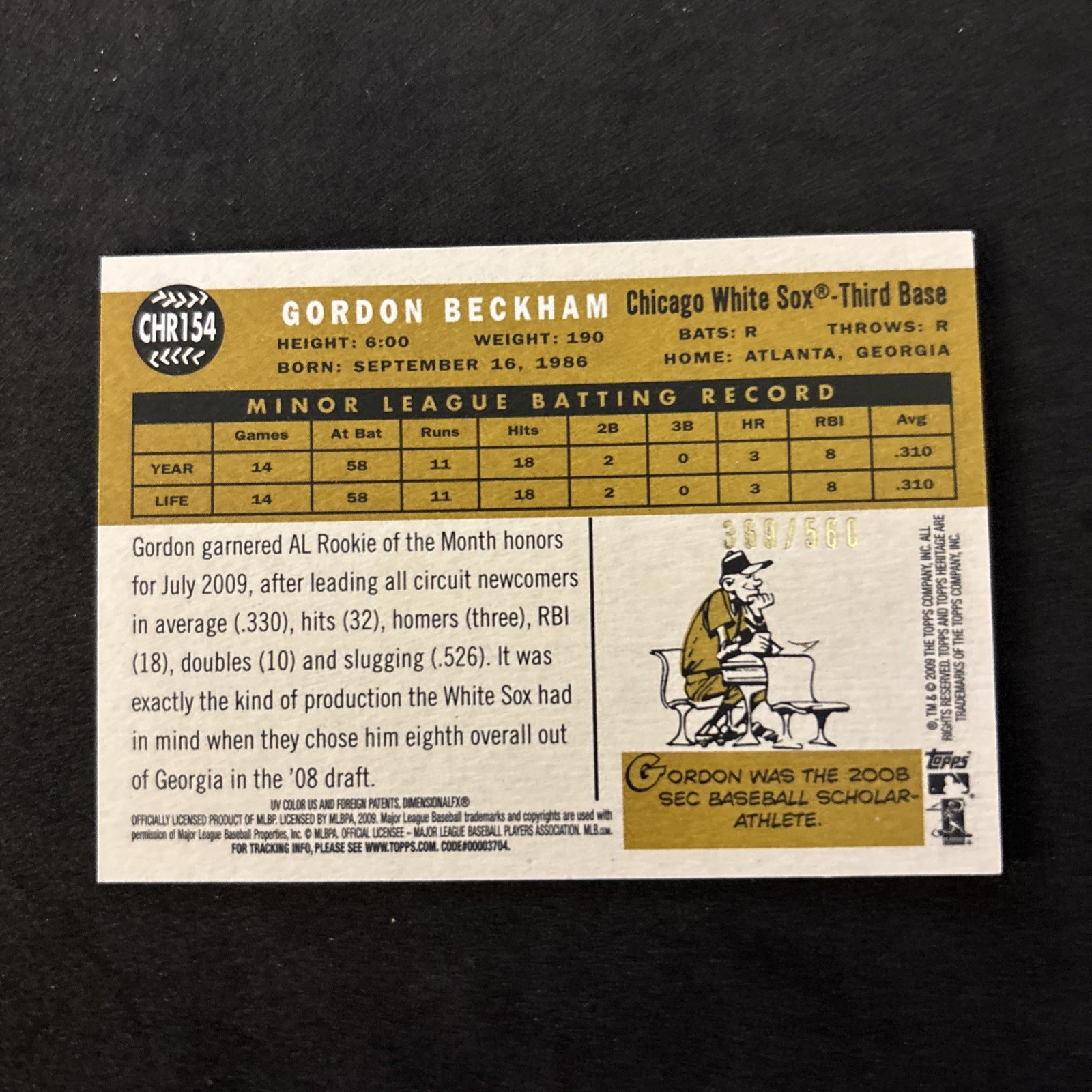 2009 Topps Heritage – Chrome Gordon Beckham #CHR154 Refractor /560 (RC)