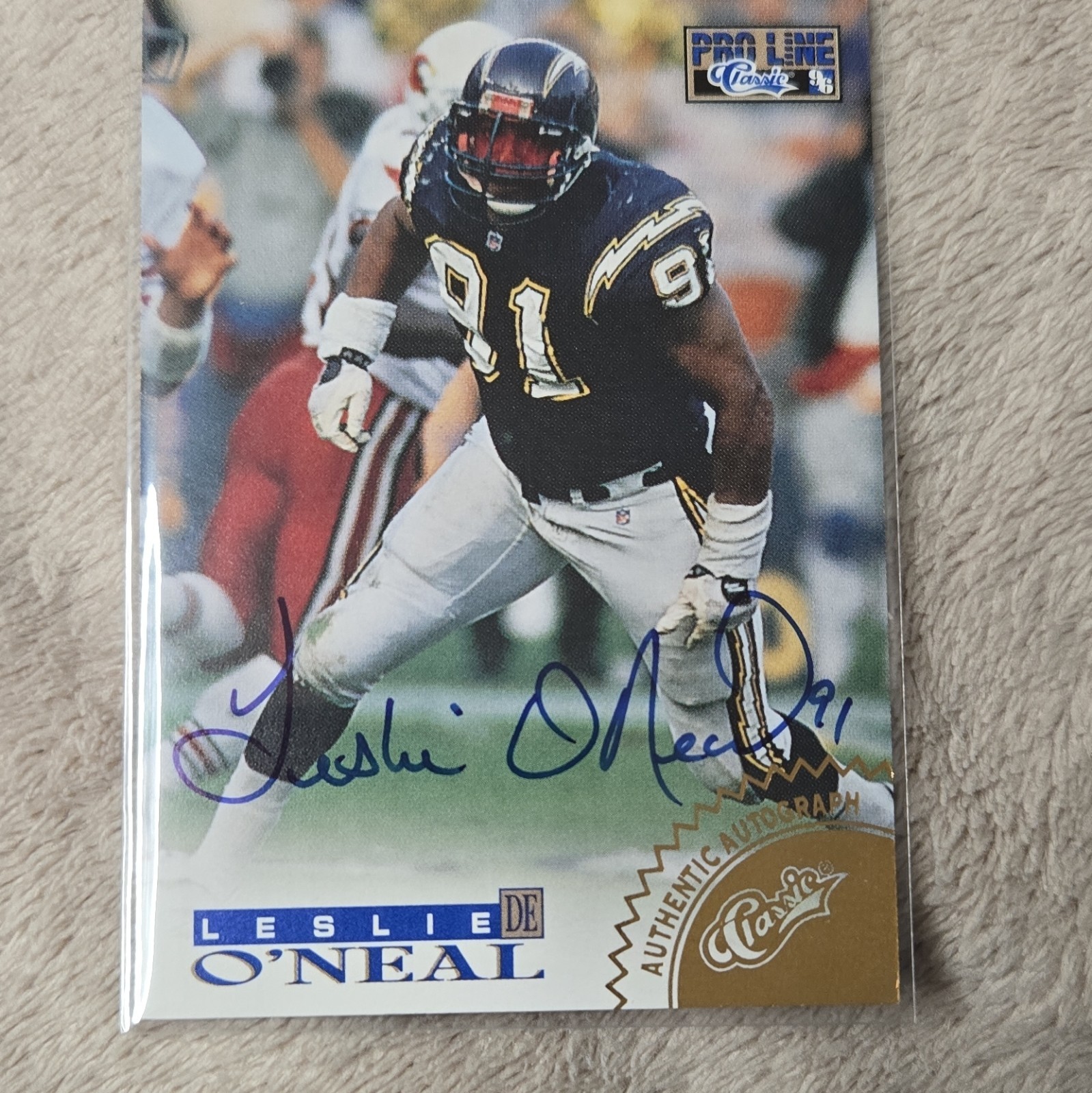1996 Pro Line Classic Leslie O’Neal Blue Autographs Auto #91/250 Chargers