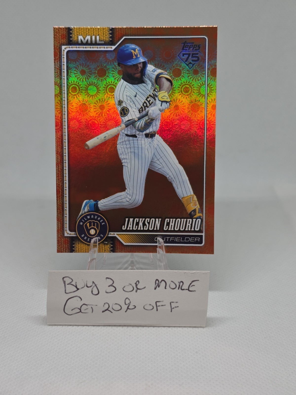 2026 Topps Series 2 Jackson Chourio Orange Sun Holo Foil Parallel #448 Brewers