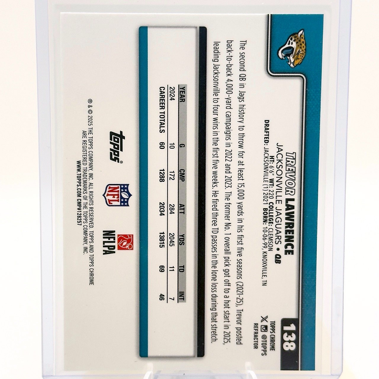 2025 Topps Chrome- Trevor Lawrence #138 Refractor Jacksonville Jaguars