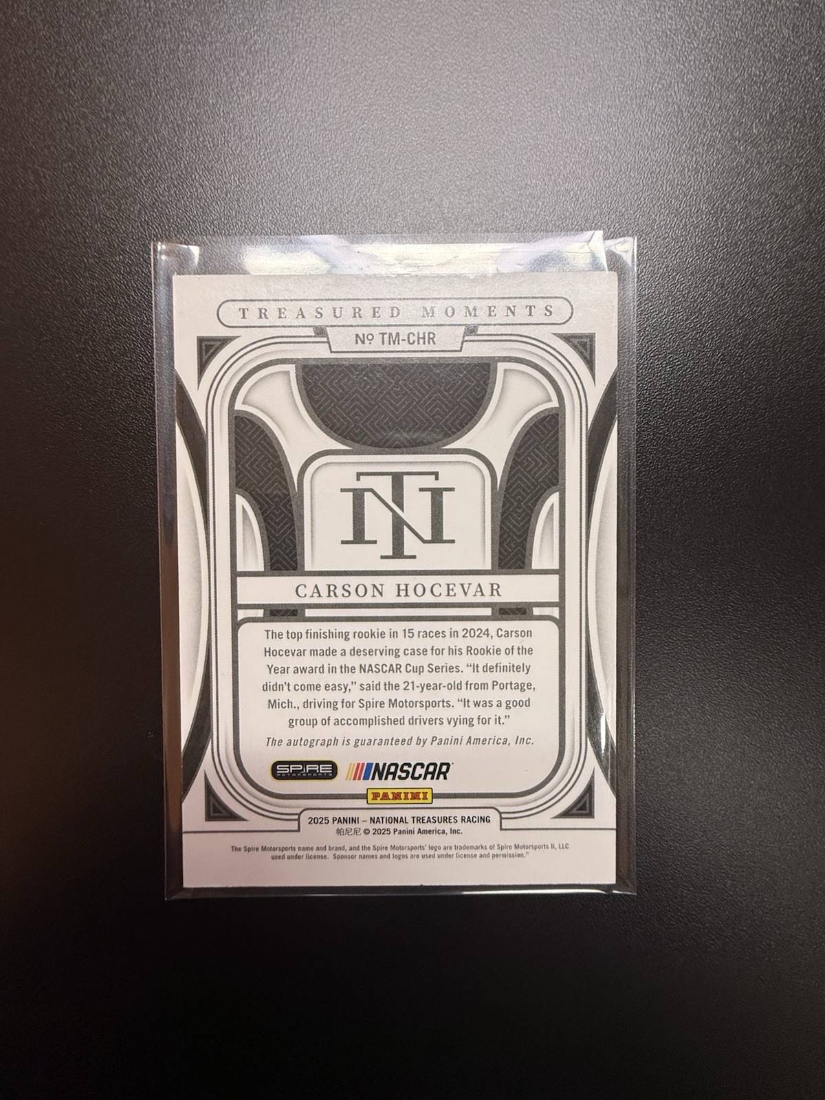 2025 Panini Treasures NASCAR Carson Hocevar Treasured Moments TM-CHR Auto 91/99