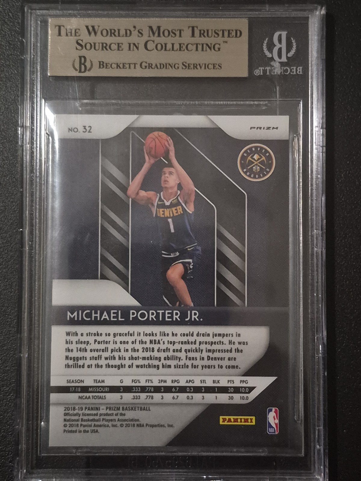 2018-19 Prizm Red/White/Blue Michael Porter Jr. #32 BGS 10